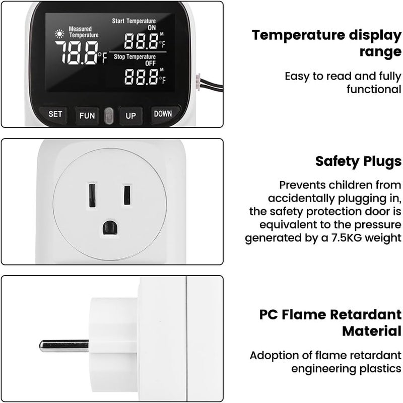 diymore 1800W Digital Temperature Controller Plug in Thermostat Outlet Digital RV Thermostat Heating Cooling Mode Timer 15A /120V -104℉~210℉ for Incubator Thermometer Pool Thermometer - Image 4